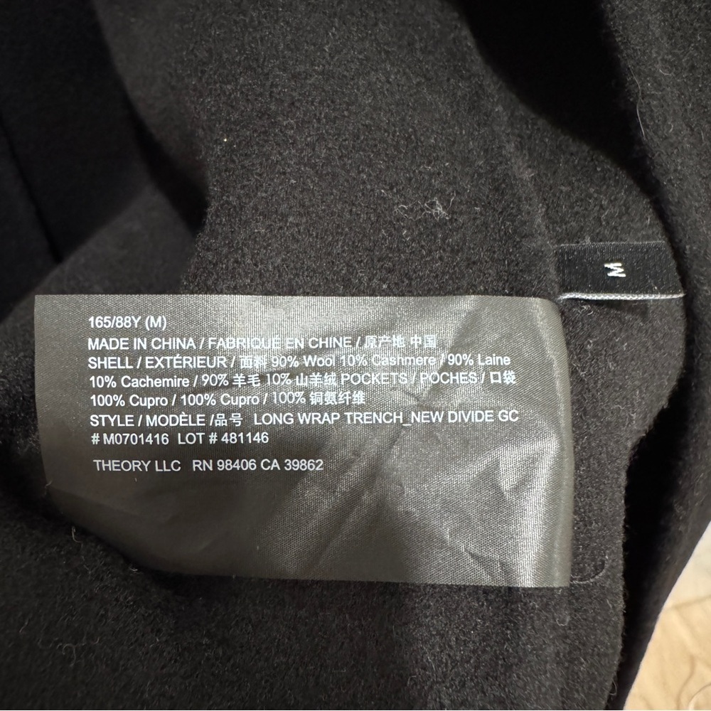 NWT Theory Long Wrap Belted Trench Coat Wool Cashmere Black Sz M - Picture 16 of 16